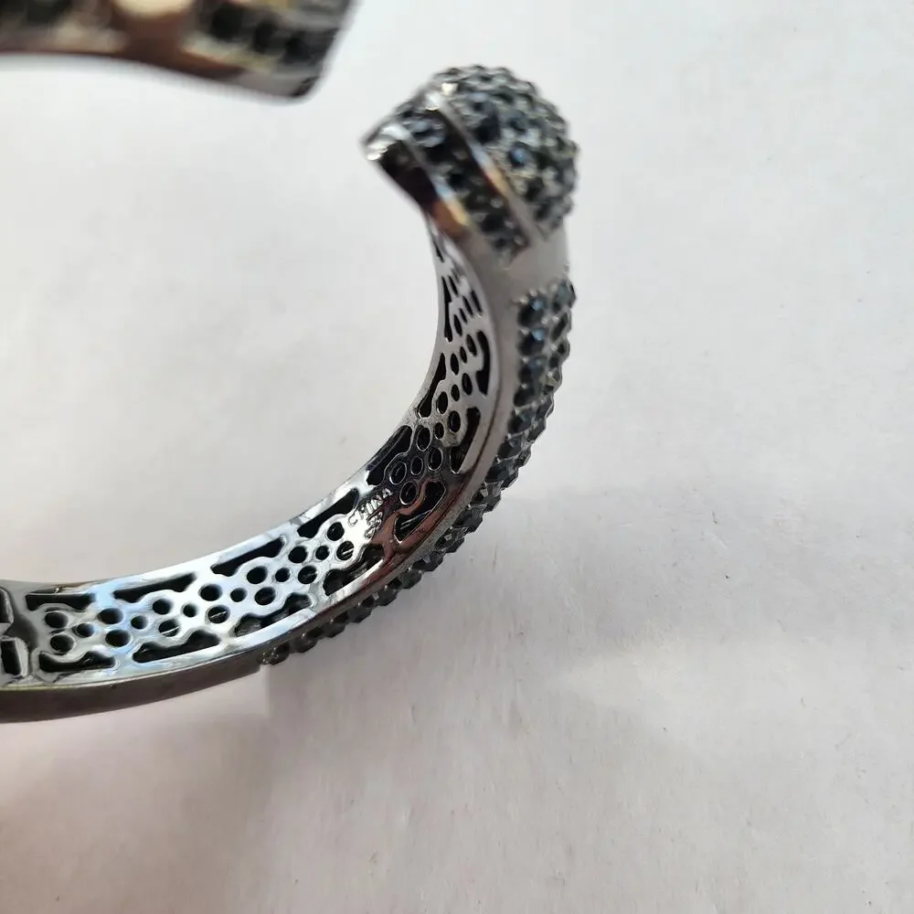 Vintage Joan Boyce Black Rhinestone Gunmetal Clamper Bangle‎ Bracelet Crystals